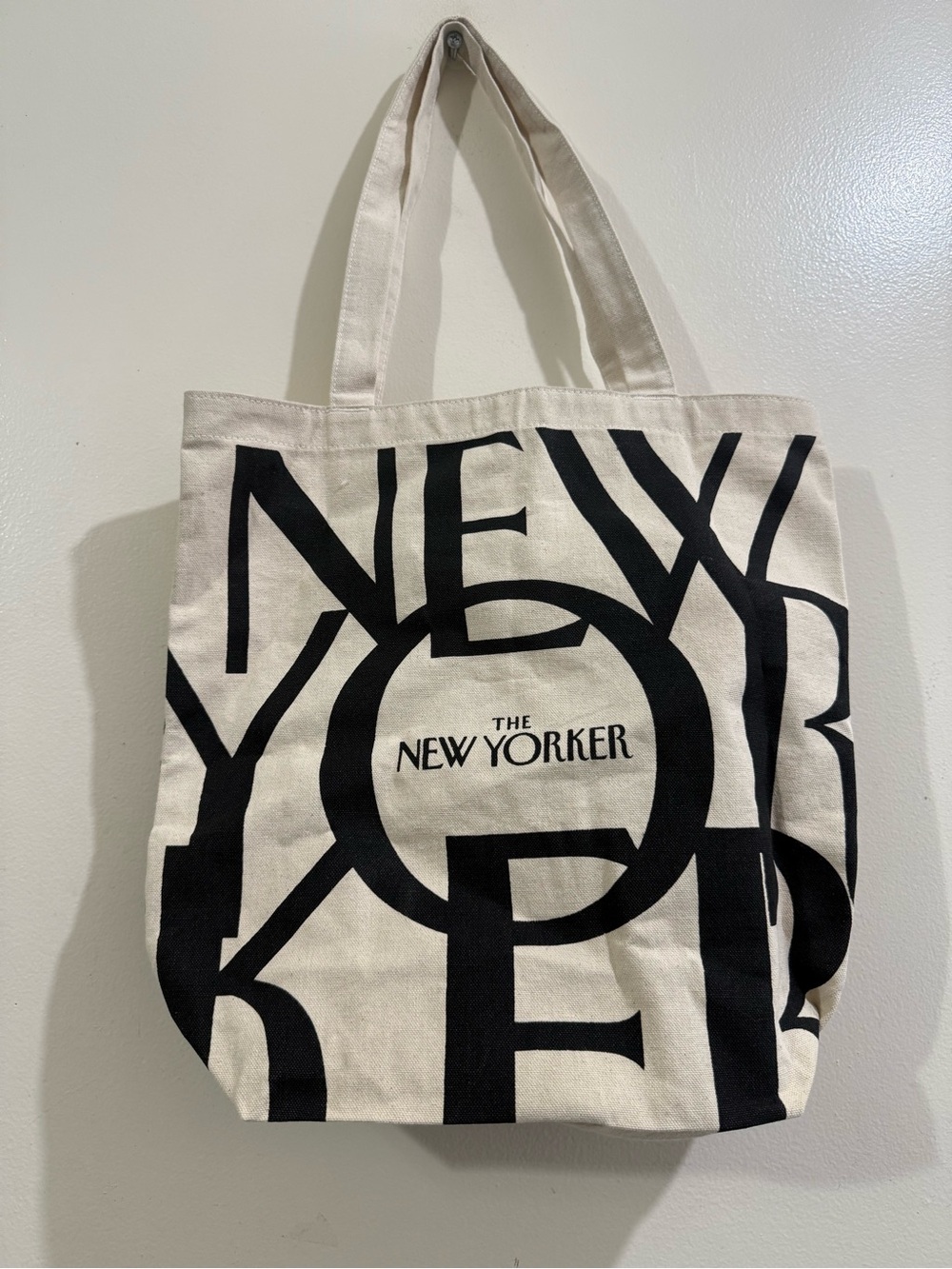 The New Yorker Cream & Black Logo Canvas Tote Bag